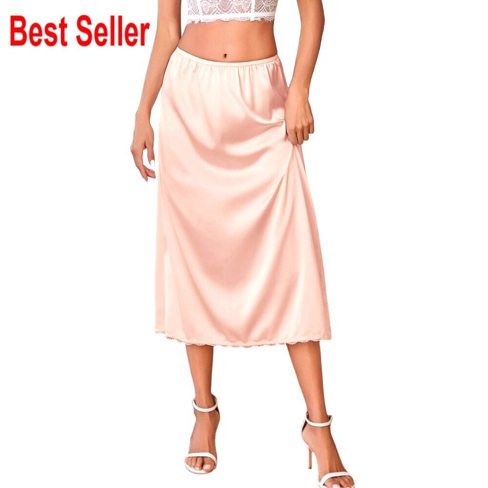 Satin Half Slip Lace Trim Elegant Minimal Classic Wedding Prom Underskirt